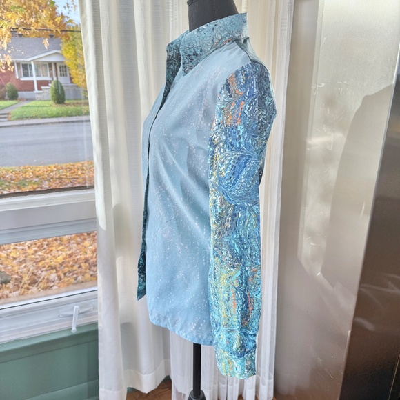 Vintage 80s twin set, camisole & blouse, blue abstract ombre print, 4/6 (S/M) - Picture 4 of 13